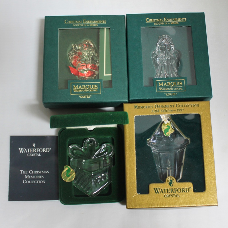 Lot of 4: Marquis by Waterford Ornaments | Angel, Santa, Lantern & Giftbox