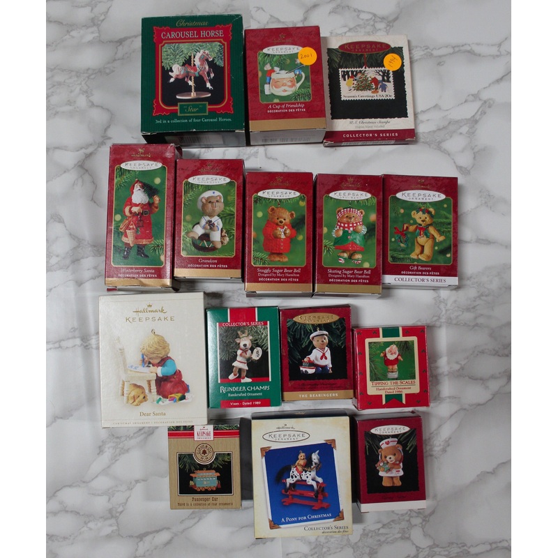 Lot of 15 Hallmark Ornaments - Santa, Teddy Bears, & More
