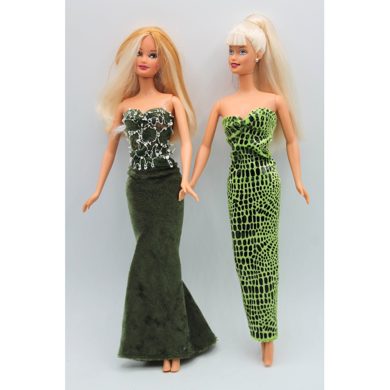 Lot of 2: Barbie Dolls in Green Dresses | Please Read