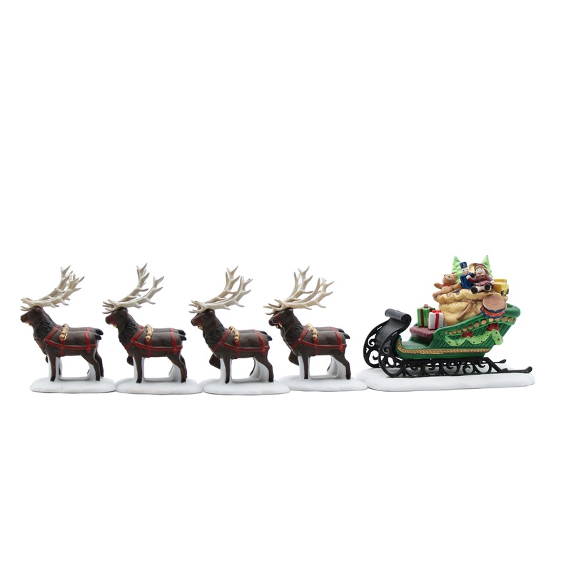 Department 56: 56111 Sleigh & Eight Tiny Reindeer  - Set of 5