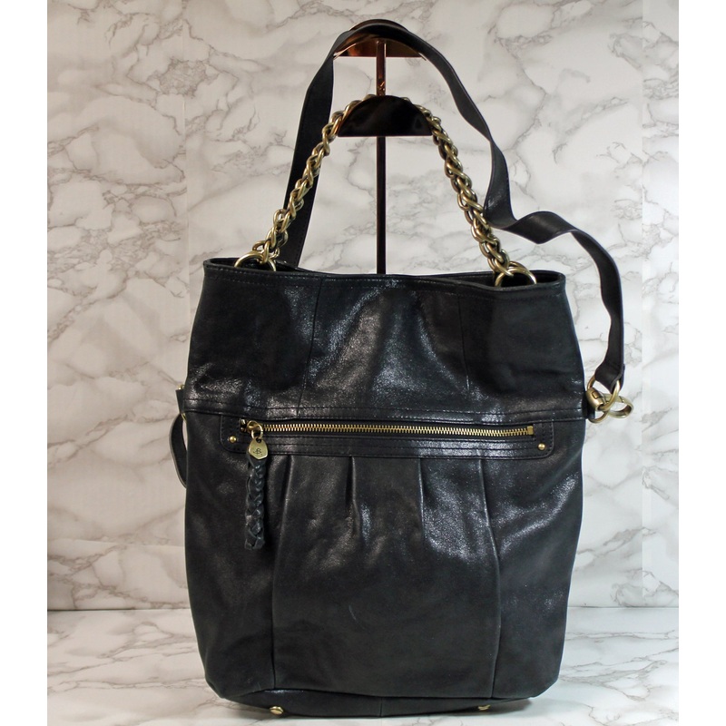 B Makowsky Purse: Black Leather Convertible Handbag