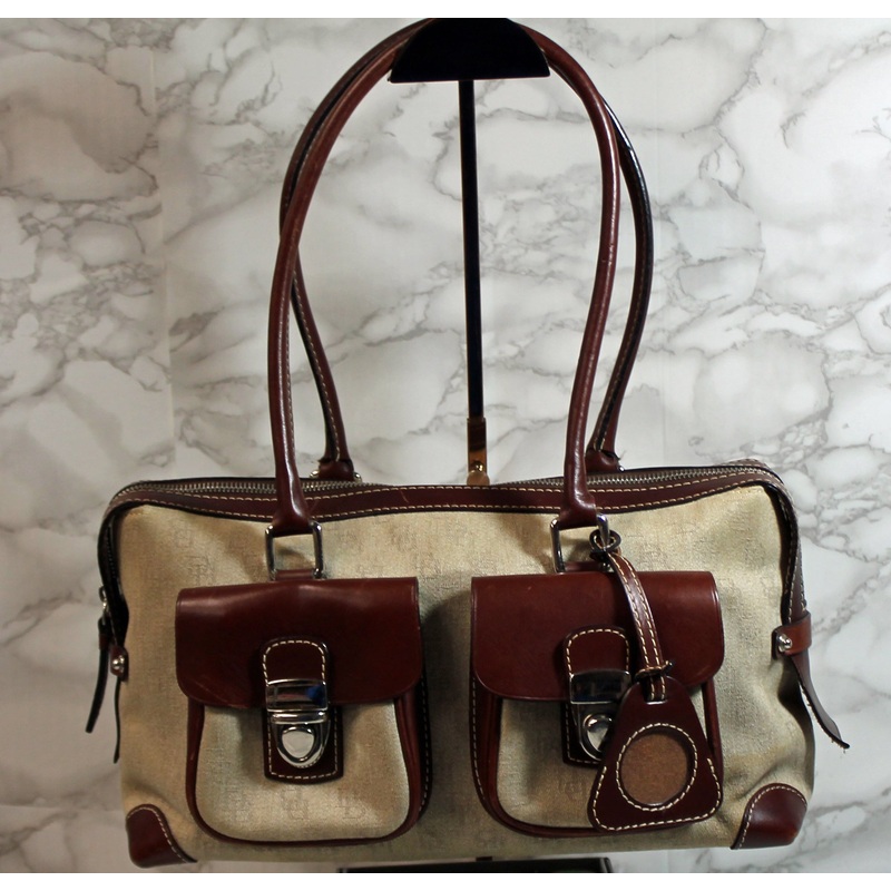 Dooney & Bourke Purse: Brown Double Pocket Signature Crossbody Bag
