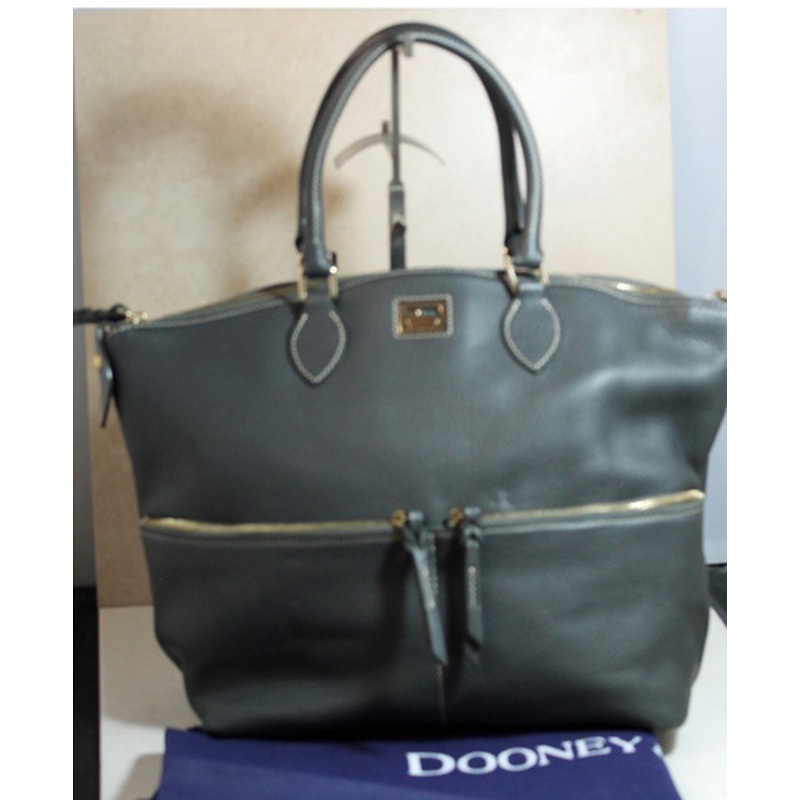 Dooney & Bourke Purse: Leather Dillen Grey Large Pocket Satchel with Dust Cover Bag