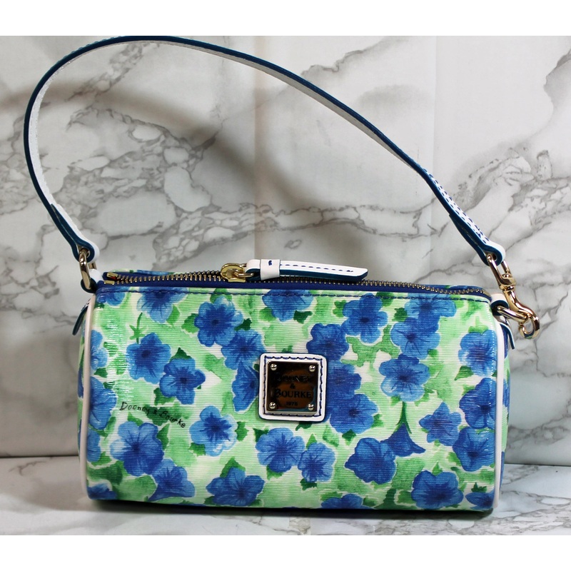 Dooney & Bourke Purse: White Blue Floral Mini Barrel Handbag