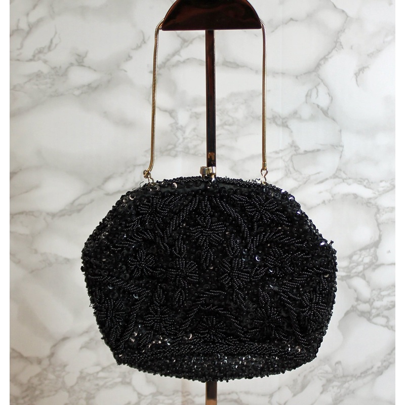Handmade Purse: Black Beaded Evening Clutch Bag