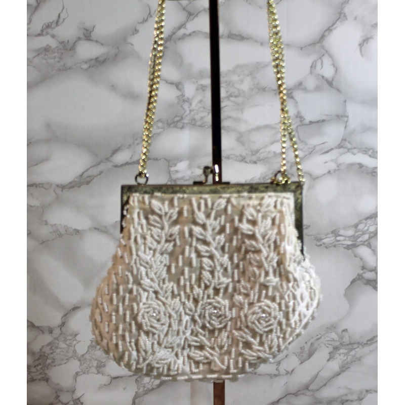 Handmade Purse: Ivory Beaded Evening Clutch Bag