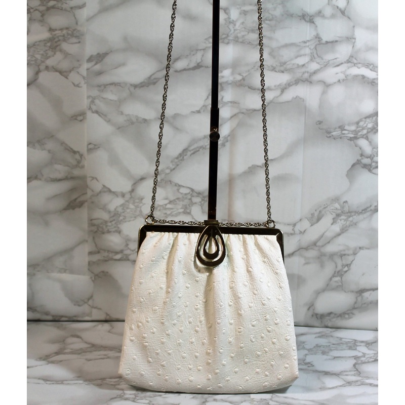 Harry Levine Purse: White Ostrich Leather Evening Clutch Bag