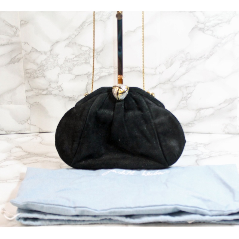 Judith Leiber Purse: Black Suede Rhinestone Clutch Shoulder Bag