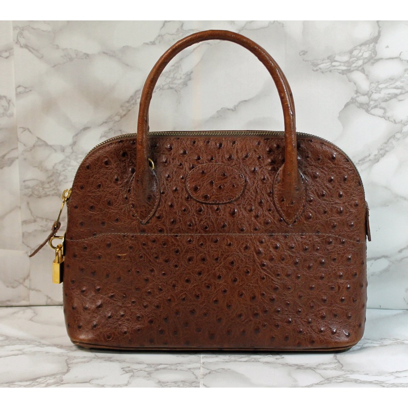 Rene Purse: Brown Ostrich Leather Satchel bag