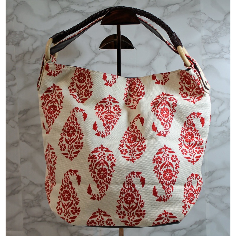 Stephanie Johnson Purse: White Red Canvas Tote Bag
