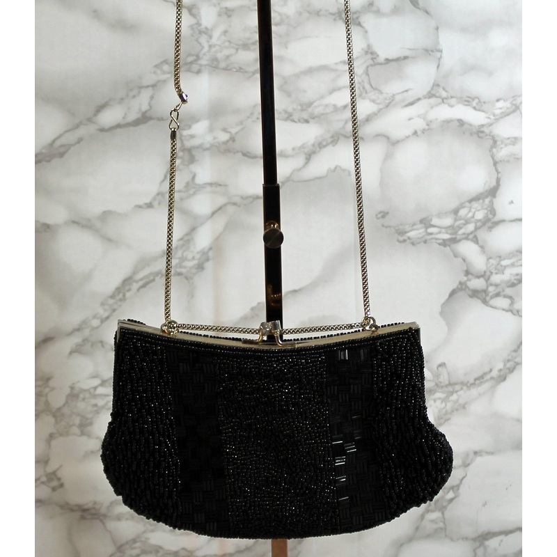 Walborg Purse: Black Beaded Evening Clutch Bag