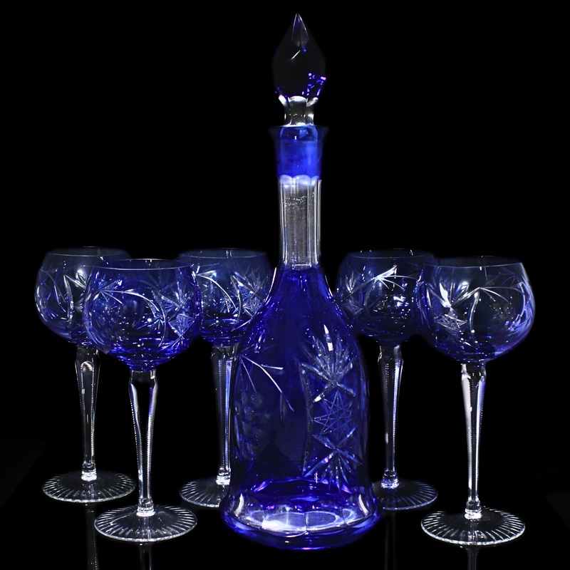 Bohemian 7 Piece Wine Set Decanter + Stopper + 5 Wine Glasses