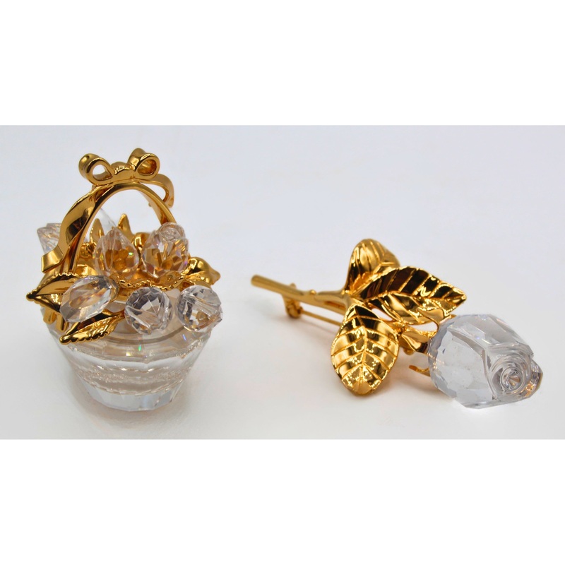 Lot of 2: Gold Flower Box & Rose Pin Brooch | Please Read