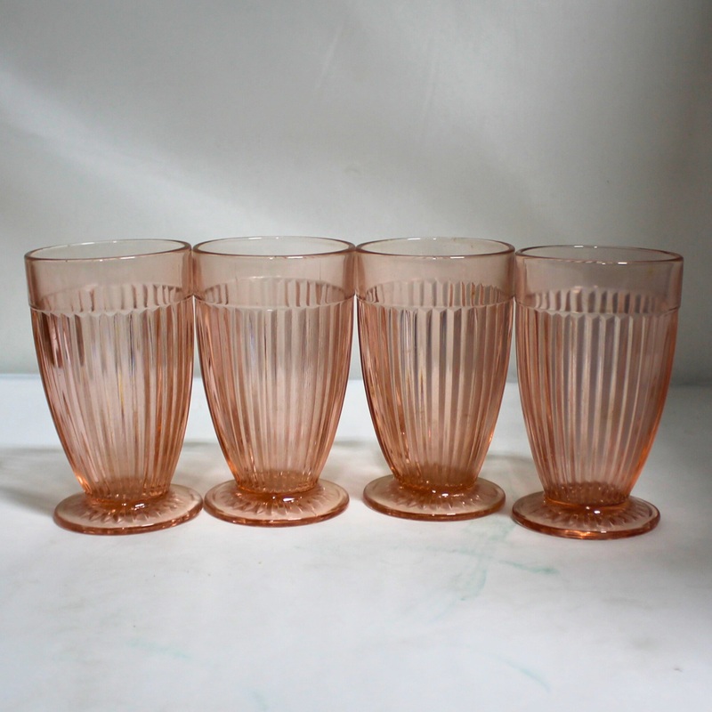 Lot of 4 Anchor Hocking: Queen Mary Pink Footed Timblers