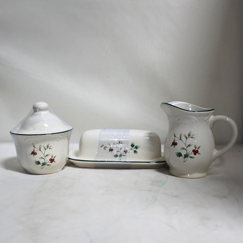 Lot of 3 Pfaltzgraff: Winterberry Creamer, Sugar Jar & Butter Dish