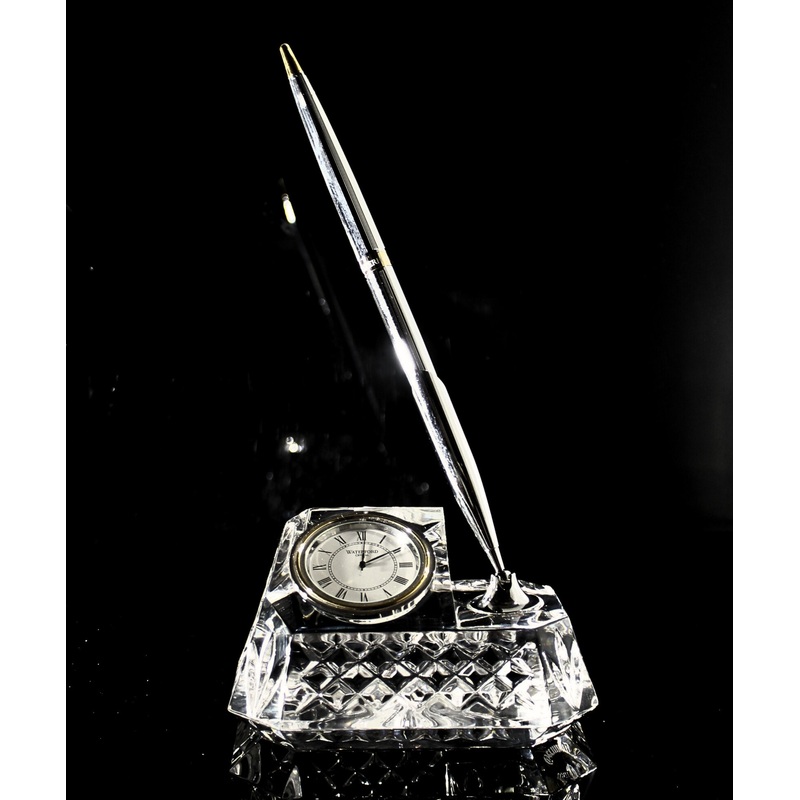 Waterford Crystal : Table Accessories Clock & Pen Holder Combo, 4.5"