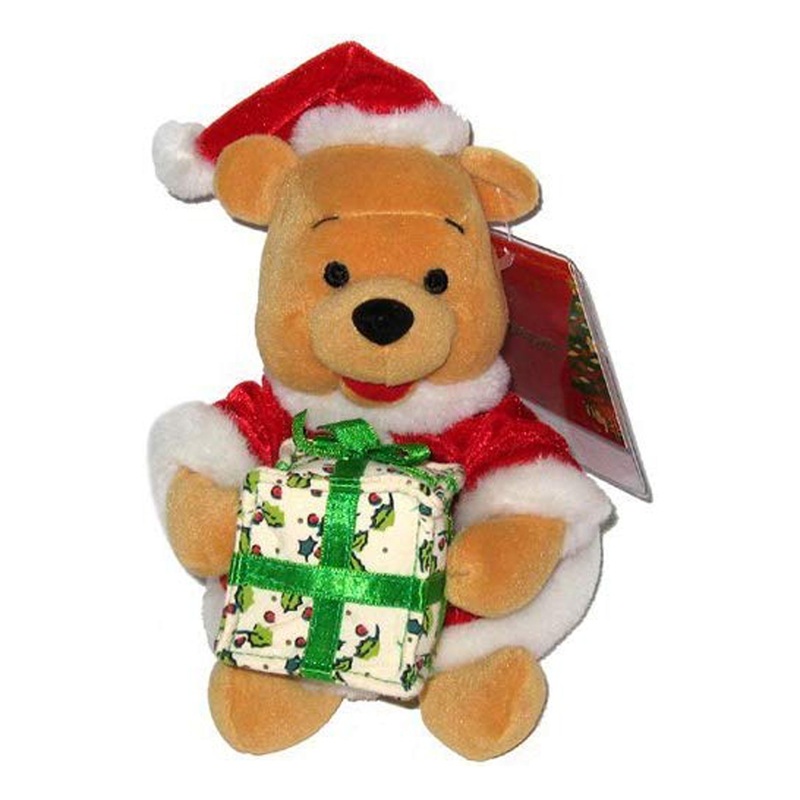 Disney Plush: Pooh Bear as Santa with Gift