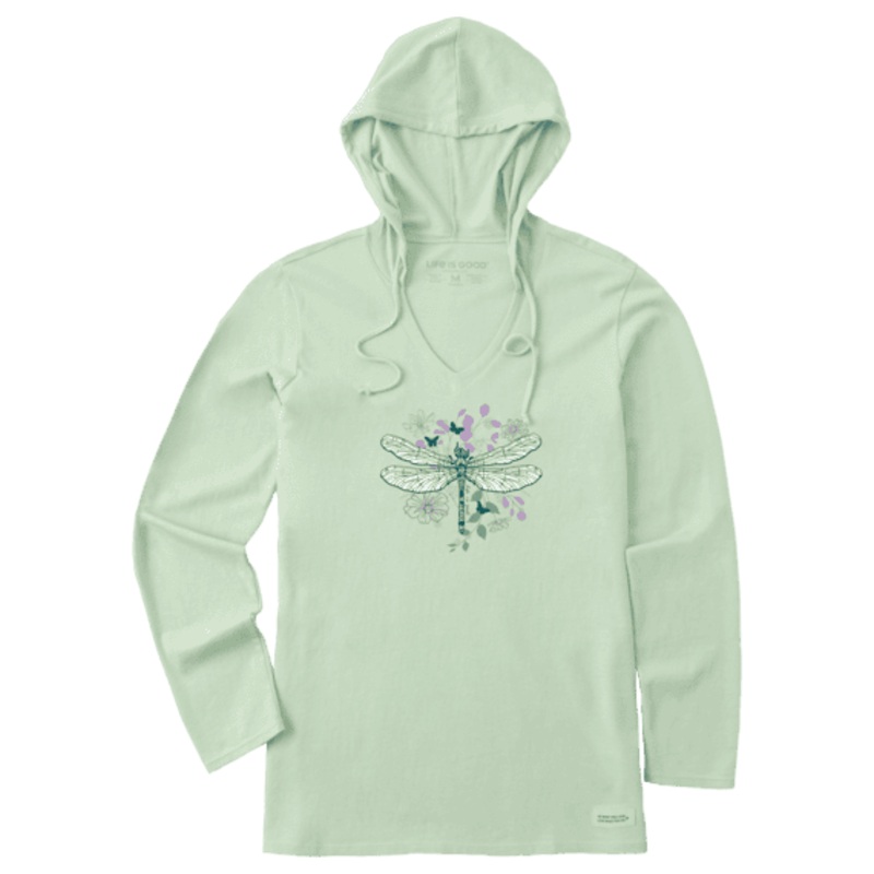 Floral Backdrop Dragonfly Long Sleeve Crusher-LITE Hooded Tee Women's