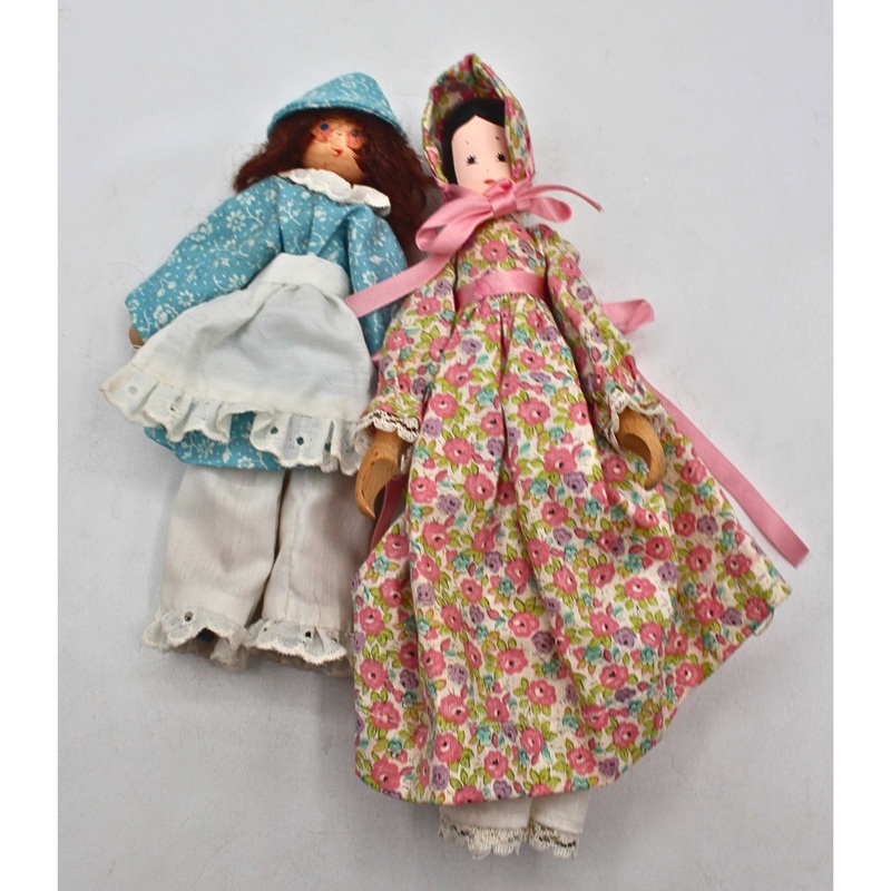 Lot of 2: Miniature Wooden Dolls in Dresses | Please Read