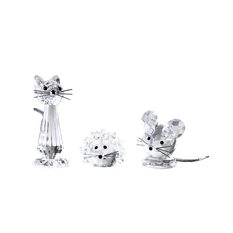 Swarovski Figurine: 5492741 Replica Set | Cat, Mouse and Hedgehog | Comes with a Mirror