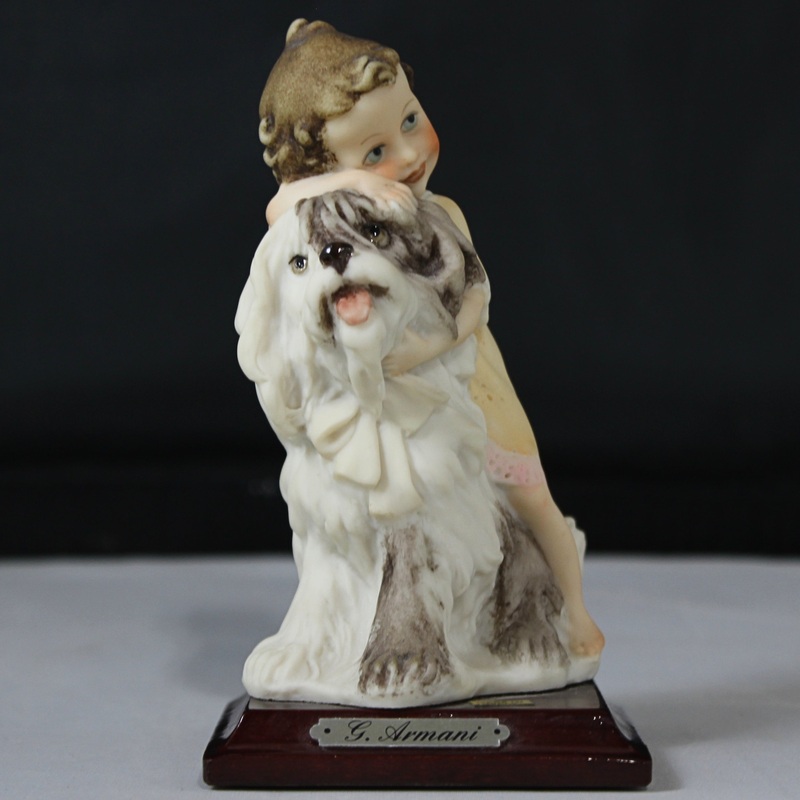 Armani's Little Treasures Child Hugging Sheep Dog Figurine