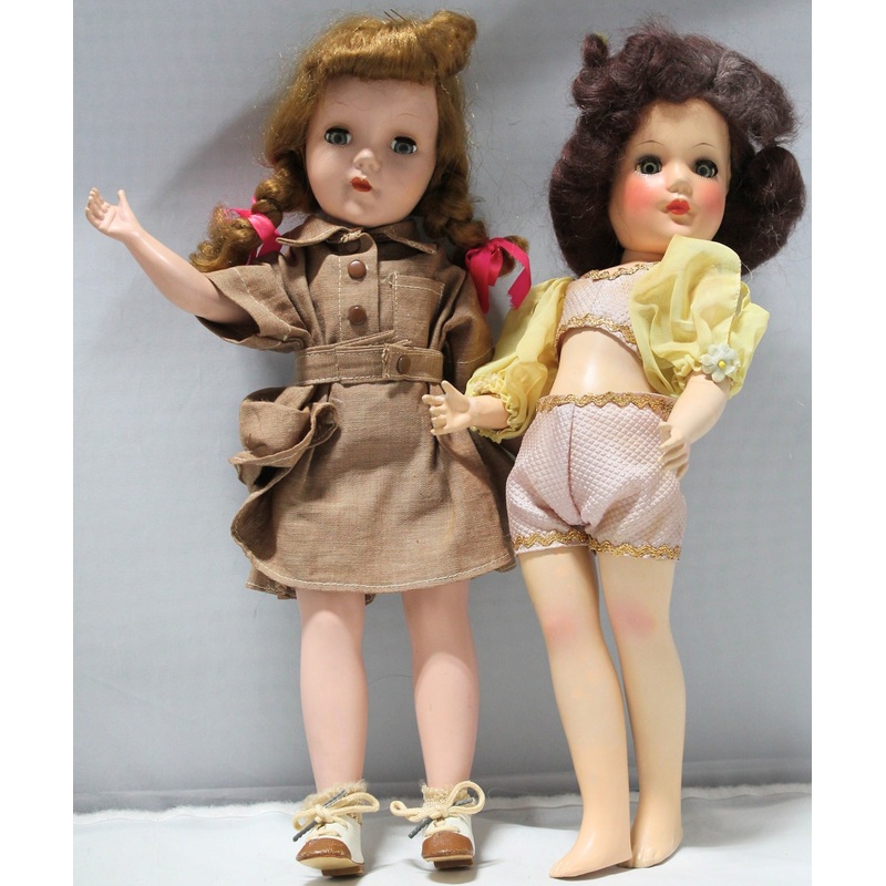 Lot of 2: Vintage Dolls, Brown Dress & Pink Ribbons, Rose Gold 2 Piece