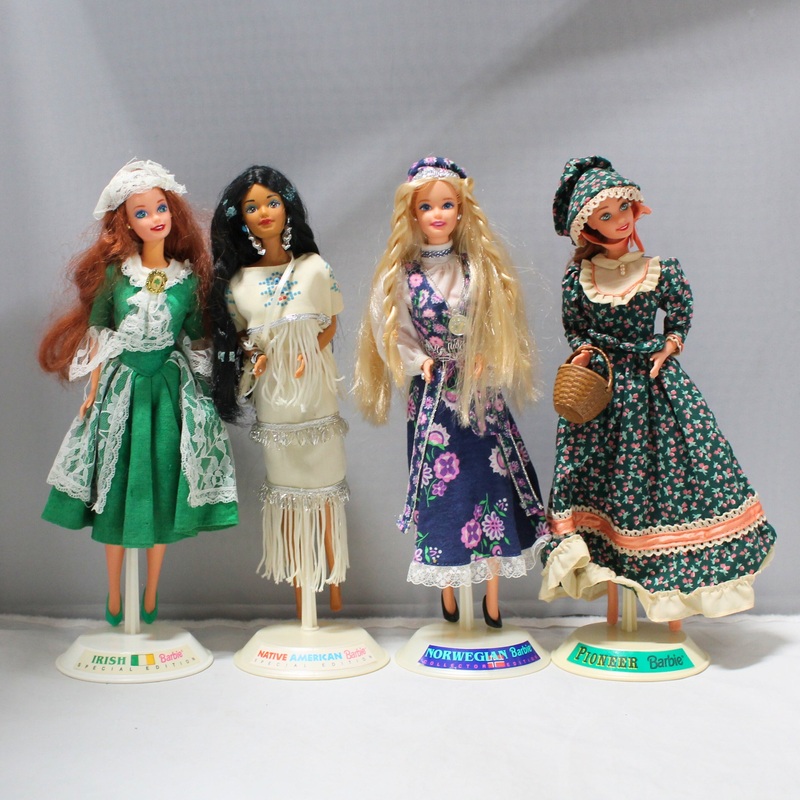Lot of 4: Collector Edition Barbies, Irish, Norwegien, Native American, Pioneer