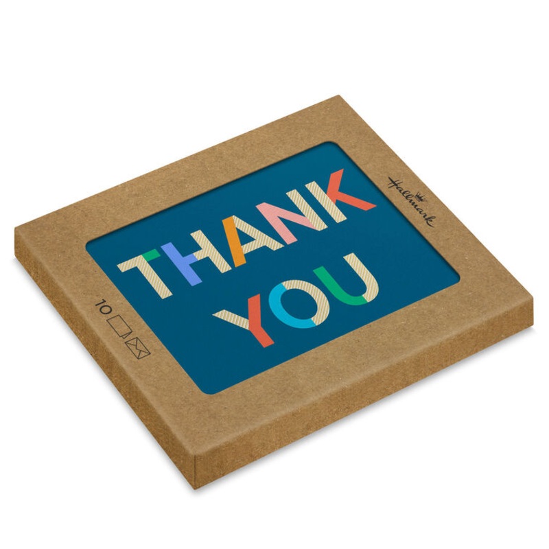 Colorblock Letters on Blue Blank Thank You Notes, Pack of 10