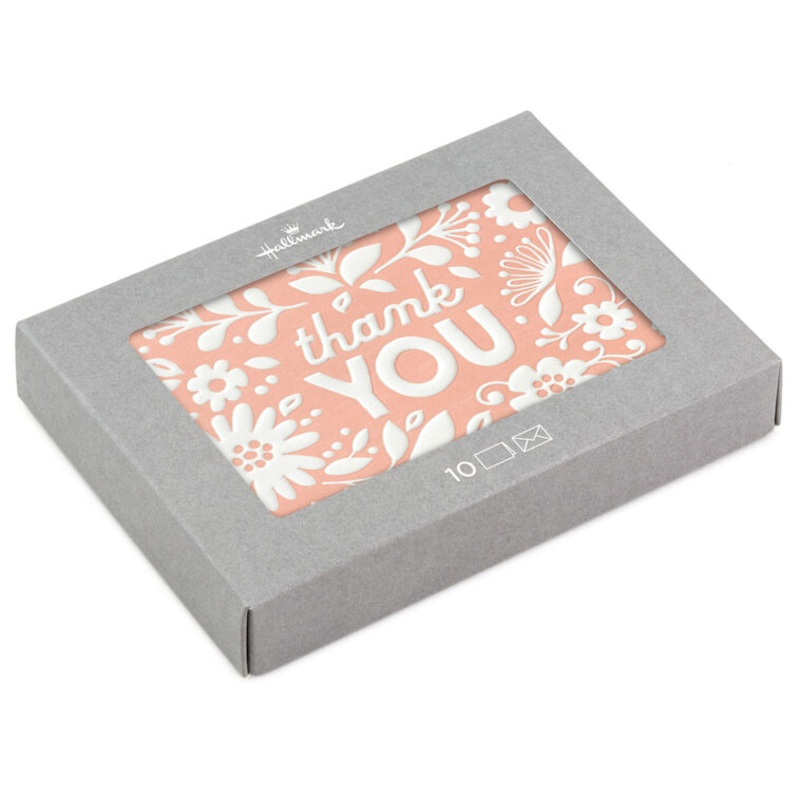 Flowers on Coral Boxed Blank Thank-You Notes, Pack of 10