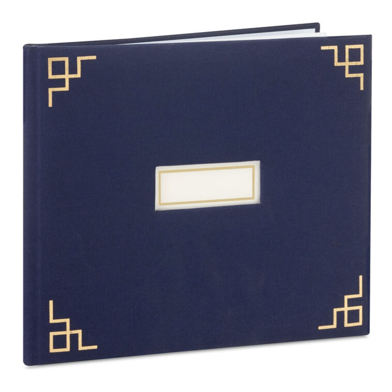 Gold on Navy Linen Customizable Guest Book