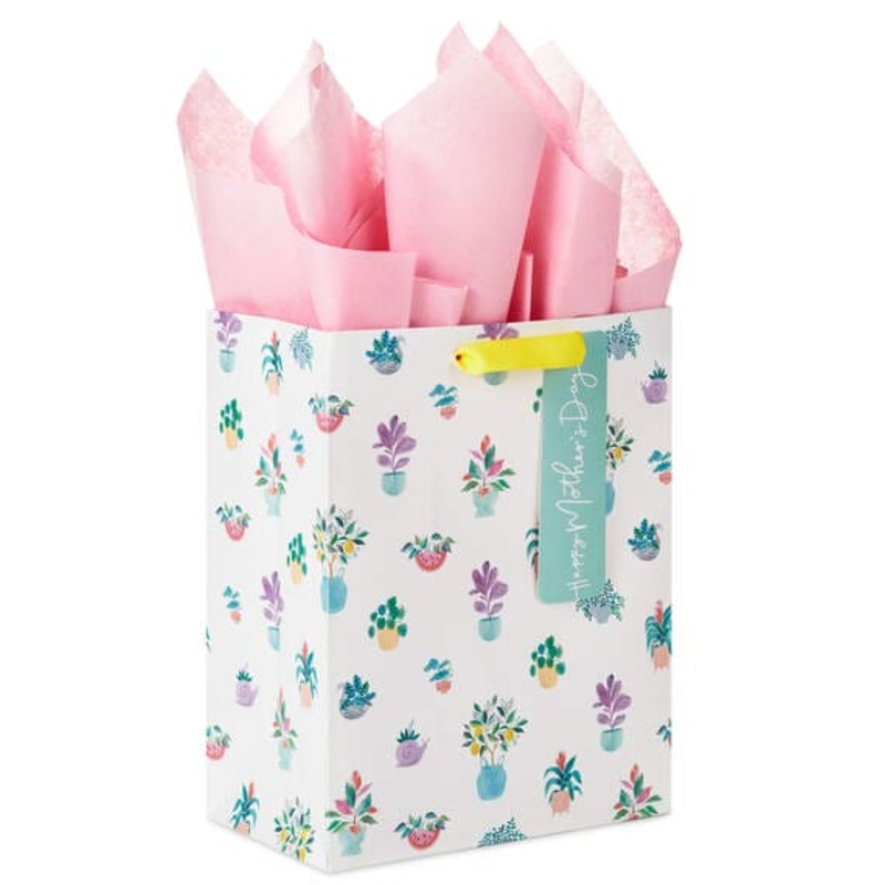 Potted Plants Medium Mother's Day Gift Bag With Tissue Paper 9.6"