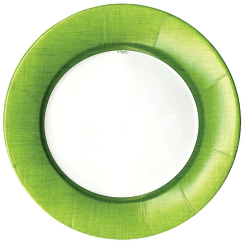 Linen Border Paper Dinner Plates in Moss Green - 8 Per Package