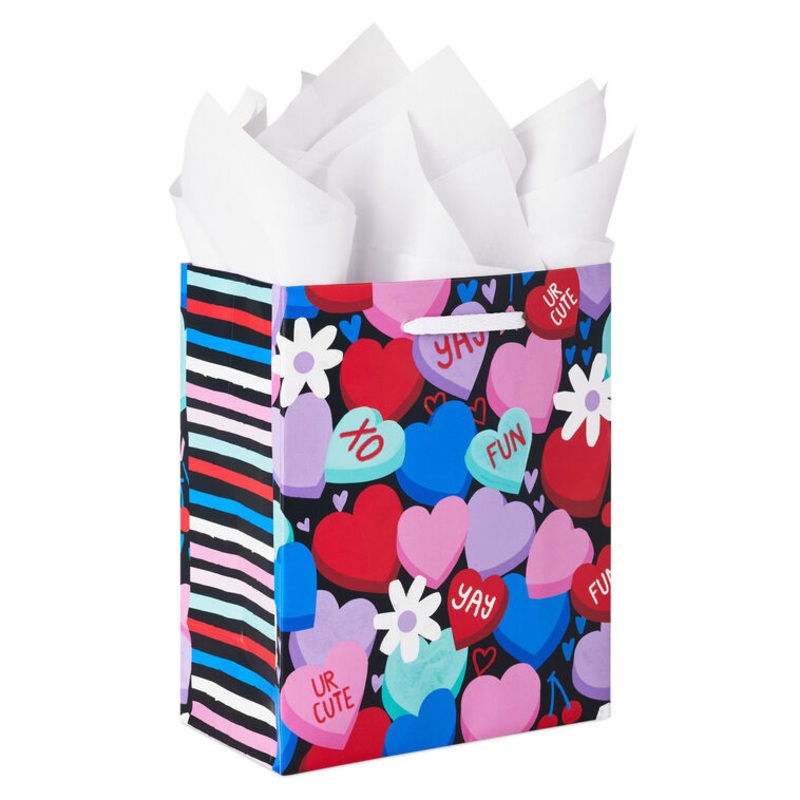 6.5" Colorful Candy Hearts Small Valentine's Day Gift Bag With Tissue Paper
