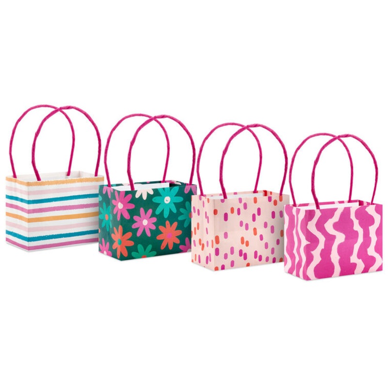 4" Patterned Pink Mini Horizontal Gift Bag Bundle