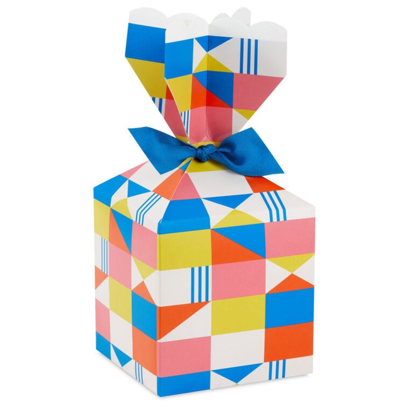 Colorful Geometric Vertical Treat Box With Ribbon Tie