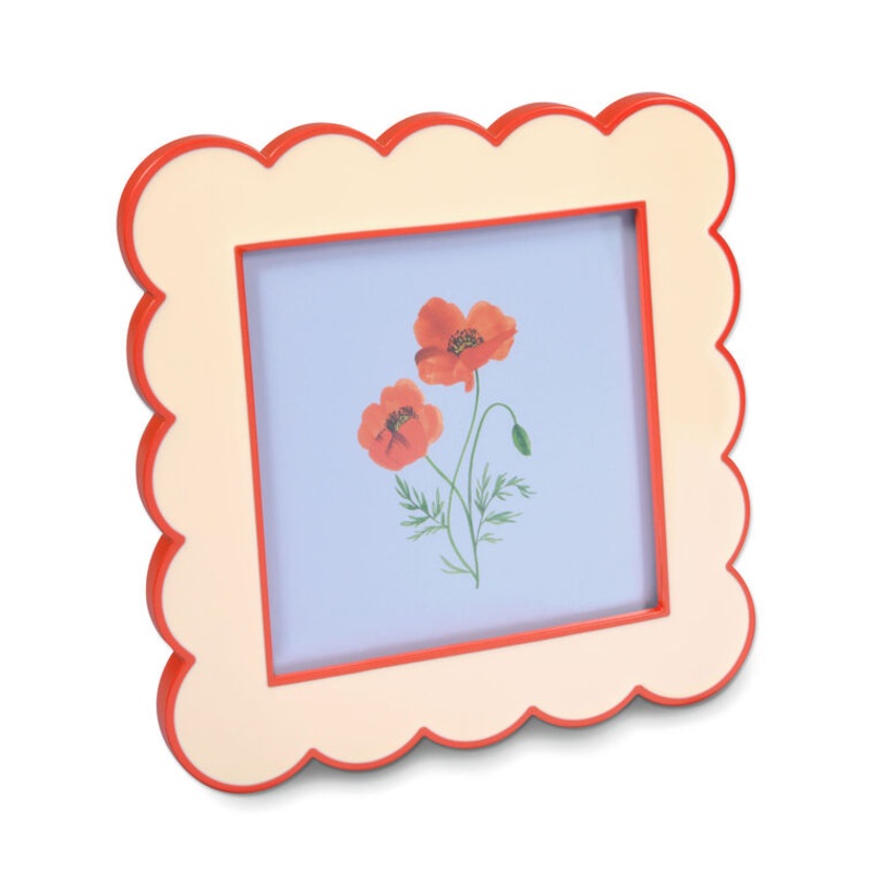 Red and Cream Scalloped Square Picture Frame, 4x4