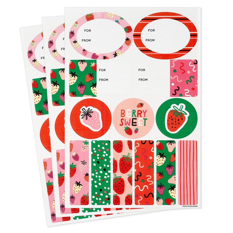 Strawberry-Scented Colorful Gift Tags and Stickers, 3 sheets