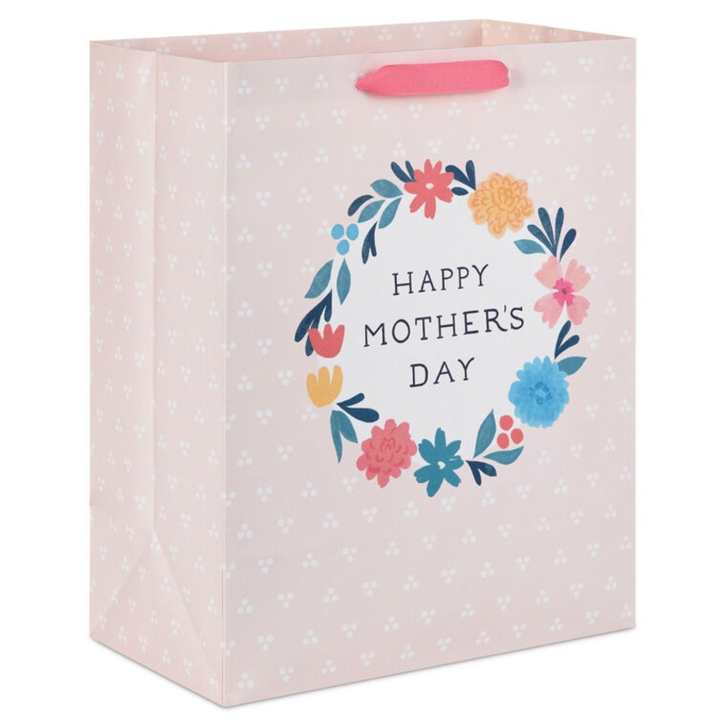 13" Flower Wreath on Pink Large Mother's Day Gift Bag