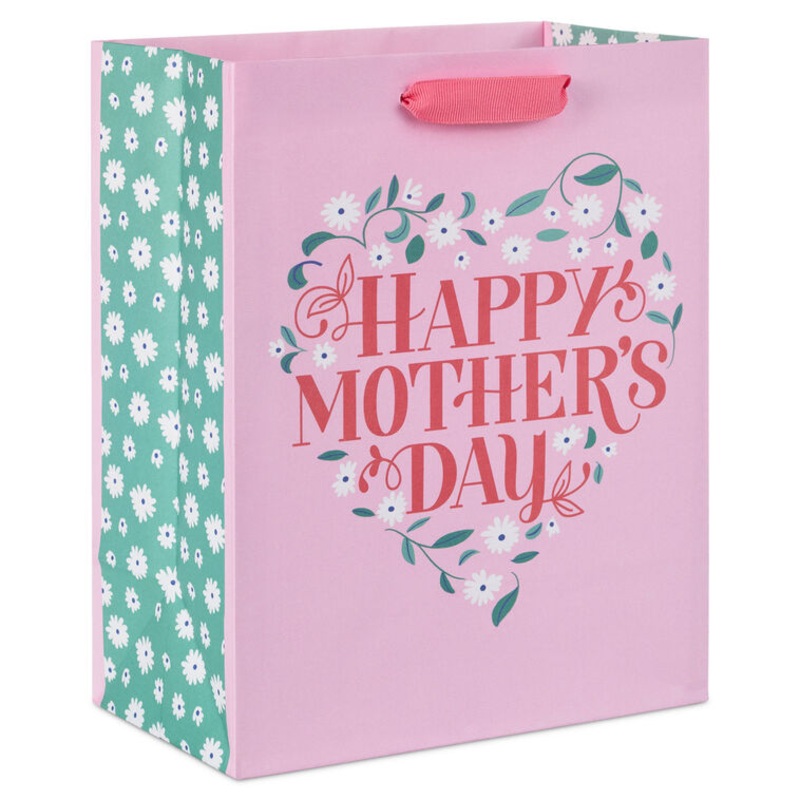 9.6" Floral Heart on Pink Medium Mother's Day Gift Bag