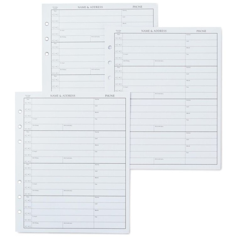 Address Book Refill Pages