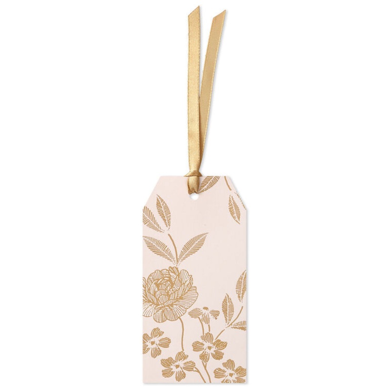 Gold Flowers on Pink Large Gift Tag