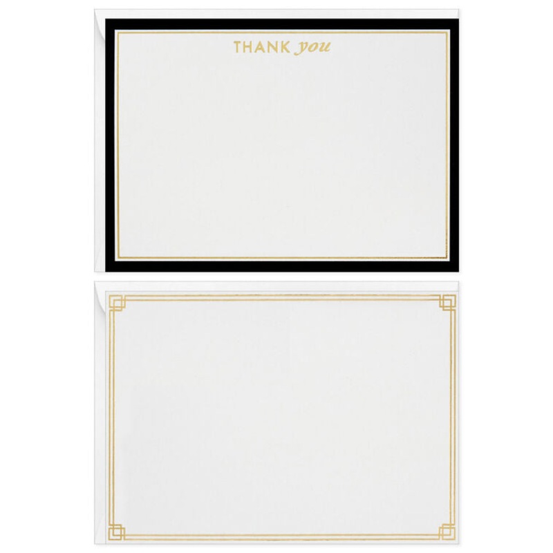 Black and Gold Blank Flat Note Cards in Caddy, Pack of 40