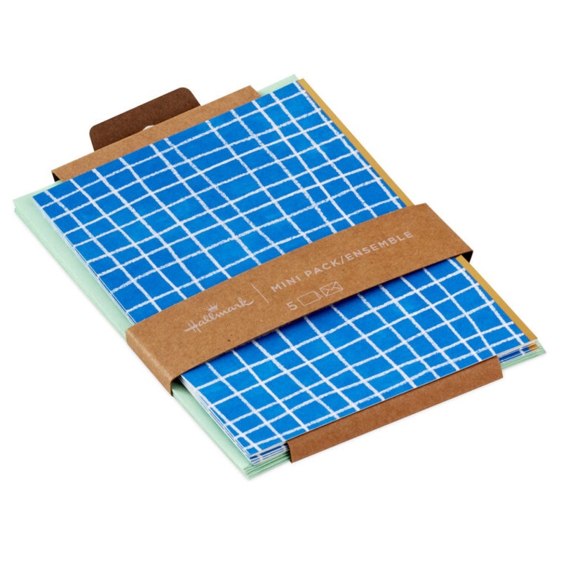 Blue Windowpane Blank Notes Mini Pack, Set of 5
