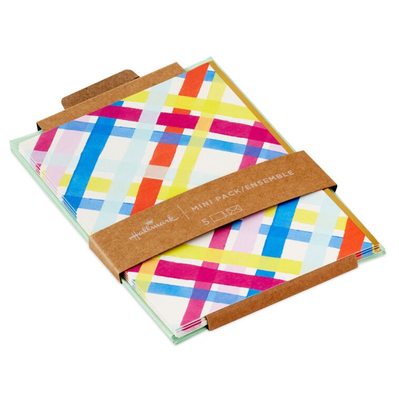 Bright Pastel Plaid Blank Notes Mini Pack, Set of 5