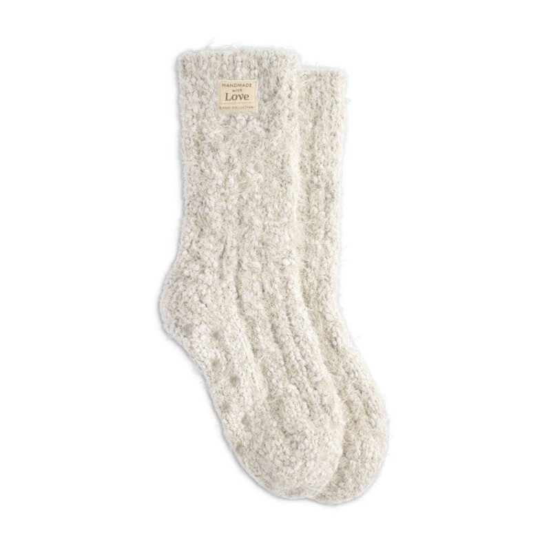 Cream Women's Fuzzy Giving Socks with Grippers - Giving Collection