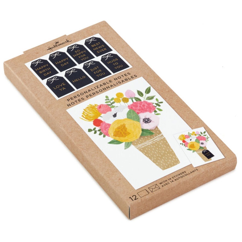 Floral Vase Boxed Blank Notes With Customizable Stickers, Pack of 10