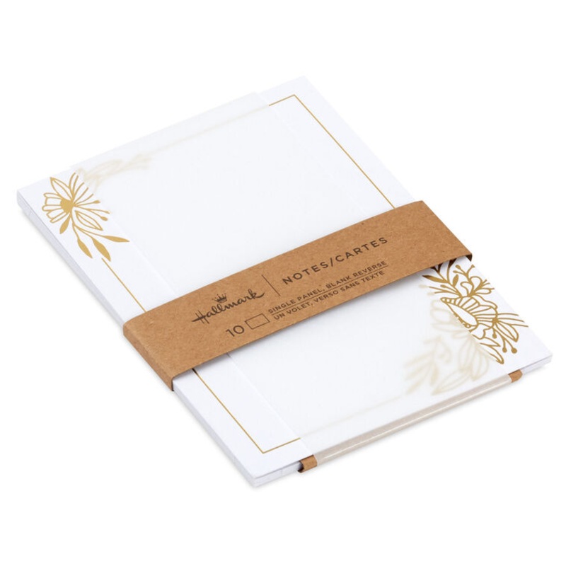 Gold Floral Swags on White Flat Blank Notes, Pack of 10