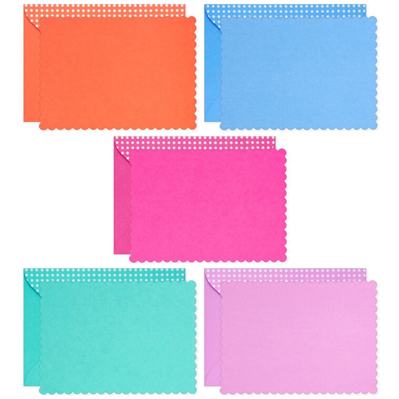 Scalloped Edge Assorted Blank Flat Note Cards in Caddy, Pack of 40