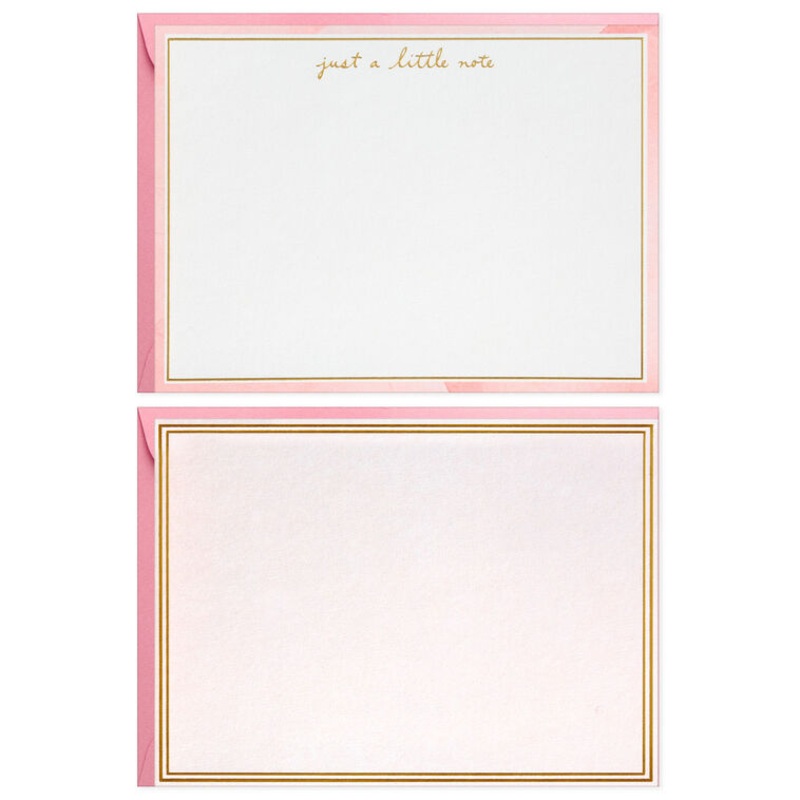 Upscale Pink and White Assorted Blank Flat Note Cards in Caddy, Pack of 40