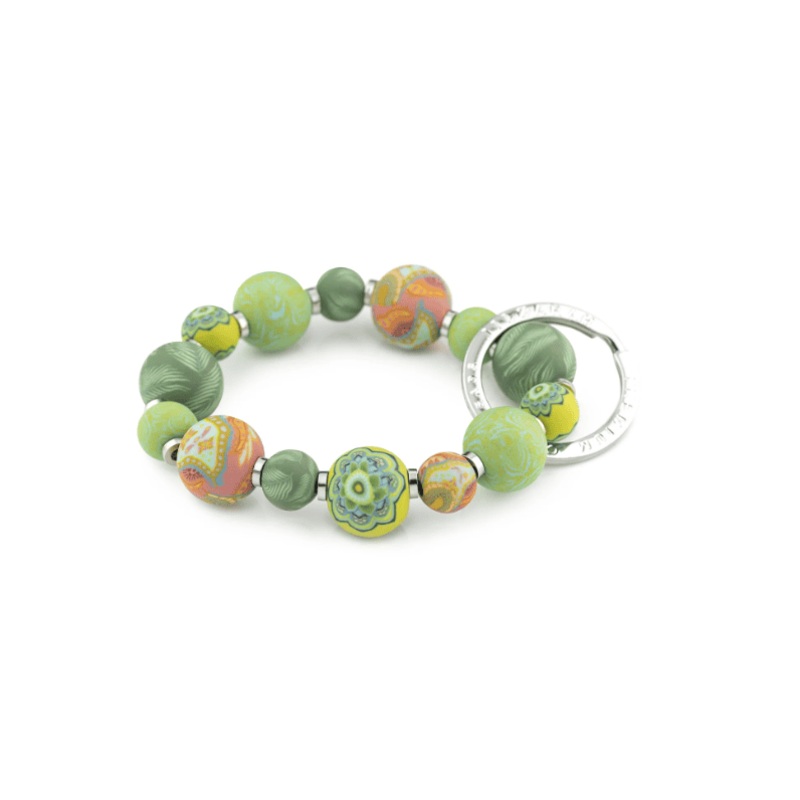 Green Fern Small Bead Wrist Keychain